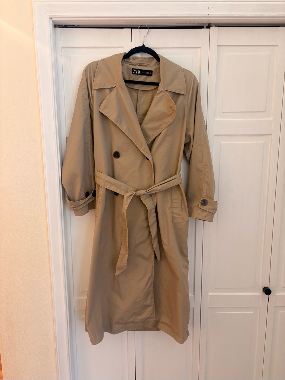 ZARA Classic Beige Long Trench Coat with Belt